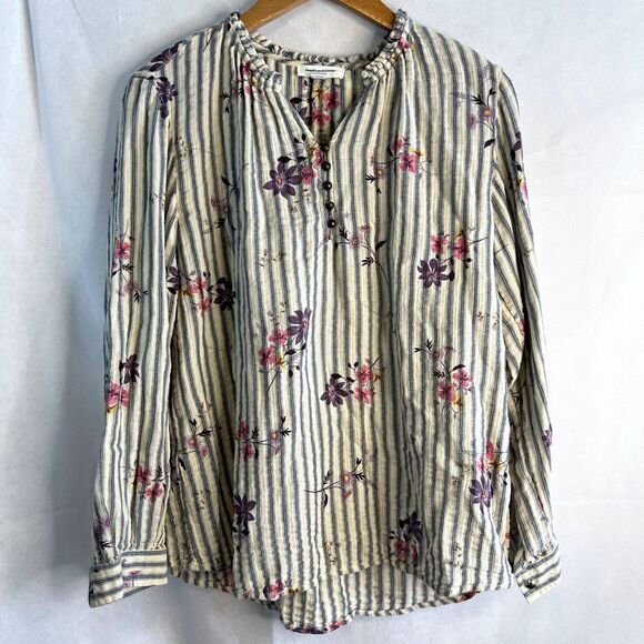 Beach Lunch Lounge Floral Striped Soft Cotton Blouse‎ Size Small - Picture 9 of 9